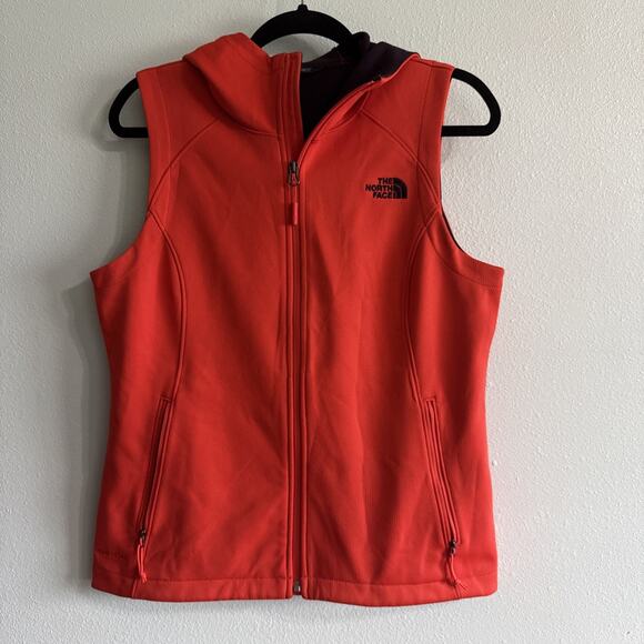 The North Face Windwall Women’s M Hooded Vest Mint Condition Orange/Navy - Picture 1 of 6